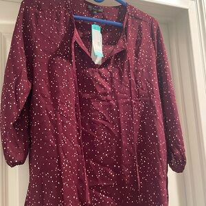 West Kei Burgundy Polka Dot Blouse